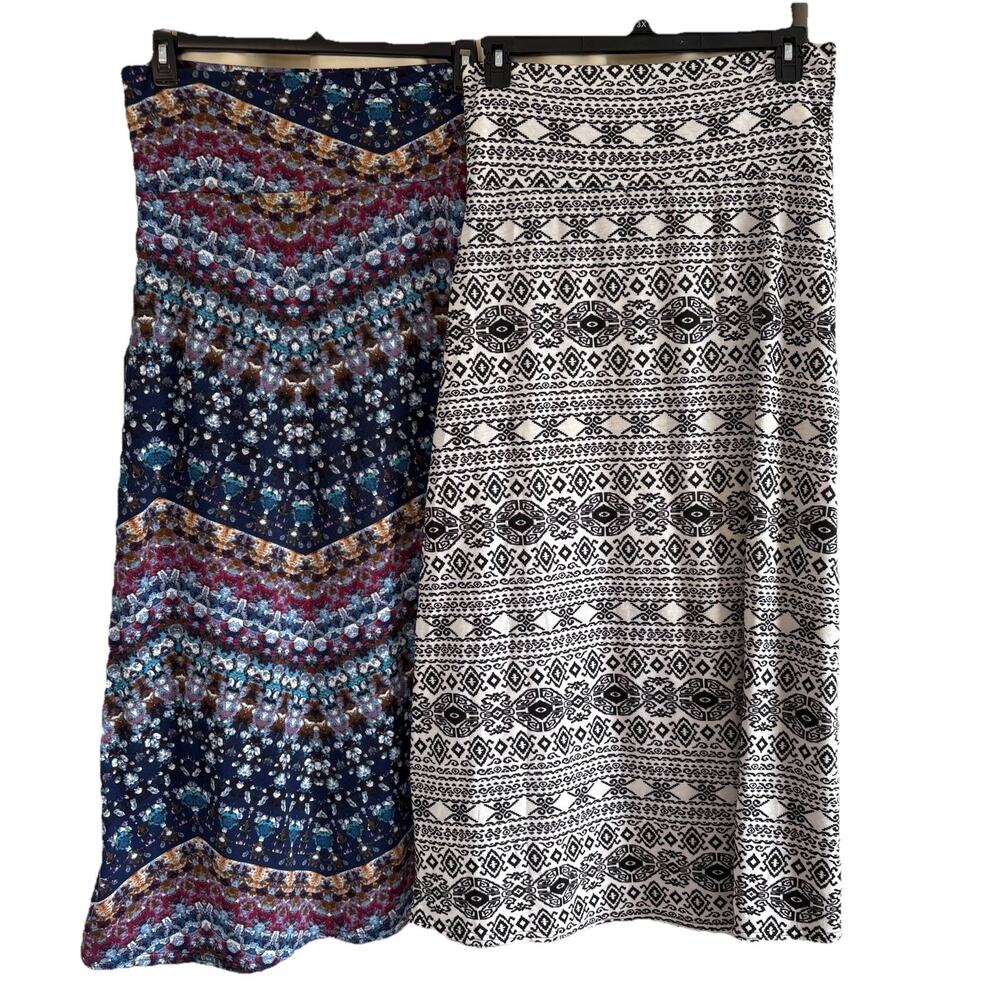 Urban Coco Set of 2 Patterned Knit Stretchy Midi Skirts Size XL Bohemian